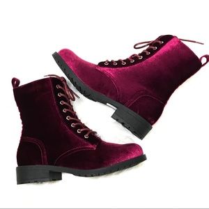 timberly burgundy velvet boots